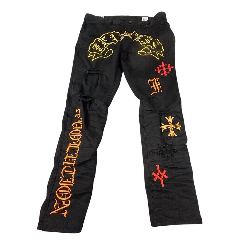 Smoke Rise Jeans Men's 38x32 Fearless Distressed Denim Black Streetwear Hip Hop‎